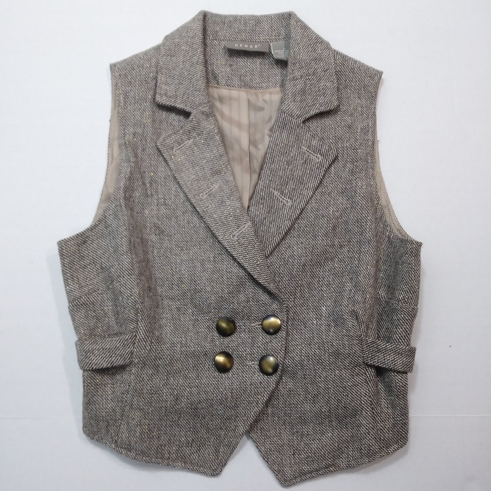 Kenar Wool Blend Brown Tweed Vest
